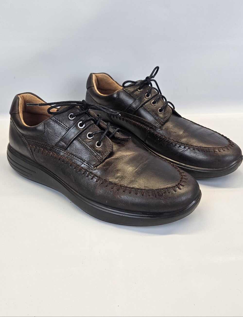 Ecco Seawalker Shoes Casual Walking  Brown Leather Mens EU 45 US 11 11.5 Lace Up